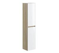 PEGANE Colonne de Salle de Bain en mélamine Coloris Blanc/chêne - Longueur 30 x Profondeur 27 x Hauteur 140 cm