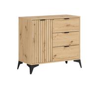 Pegane Commode 1 porte 3 tiroirs - Chêne