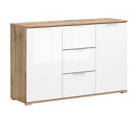 Pegane Commode 2 portes 3 tiroirs - Chêne wotan/blanc