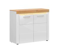 Pegane Commode 2 portes avec LED - Chêne et blanc