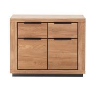 PEGANE Commode 2 Portes et 2 tiroirs Coloris chêne Massif huilé - Longueur 102 × Hauteur 80 × Profondeur 40 cm