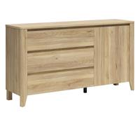 PEGANE Commode 3 tiroirs 1 Porte Meuble de Rangement Coloris Chêne mauvella - Longueur 161 x Profondeur 42,5 x Hauteur 90 cm