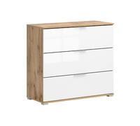 Pegane Commode 3 tiroirs - Chêne wotan/blanc