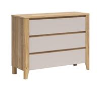 PEGANE Commode 3 tiroirs Meuble de Rangement Coloris Chêne mauvella/Cachemire - Longueur 161 x Profondeur 42,5 x Hauteur 90 cm