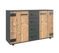 Pegane Commode 4 tiroirs - Chêne/gris