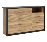 PEGANE Commode 5 tiroirs 1 Porte Meuble de Rangement Coloris Chêne mauvella/chêne Tegola - Longueur 150 x Profondeur 41 x Hauteur 89.4 cm