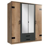 Pegane Commode 5 tiroirs industriel - Chêne