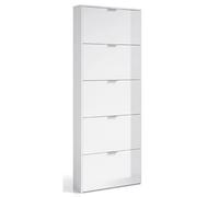 Commode à chaussures en bois de 5 abattants coloris blanc brillant - Dim : L 180 x H 70 x P 17cm