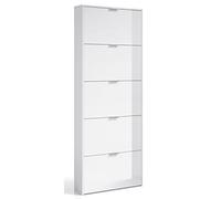 Commode à chaussures en bois de 5 abattants coloris blanc brillant - Dim : L 180 x H 70 x P 17cm