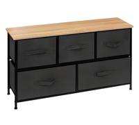 PEGANE Commode Basse, Meuble de Rangement avec 5 tiroirs Coloris Gris Foncé, Naturel - Longueur 100 x Profondeur 30 x Hauteur 55 cm