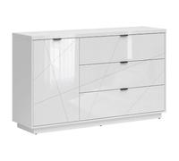 Pegane Commode buffet 1 porte 3 tiroirs - Blanc