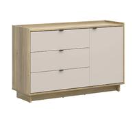 Pegane Commode buffet 1 porte 3 tiroirs - Chêne