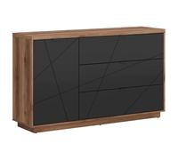 Pegane Commode buffet 1 porte 3 tiroirs - Chêne/noir
