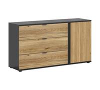 Pegane Commode buffet 1 porte 3 tiroirs - Chêne noir