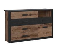 Pegane Commode buffet 1 porte 5 tiroirs - Chêne