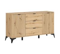 Pegane Commode buffet 2 portes 3 tiroirs - Chêne