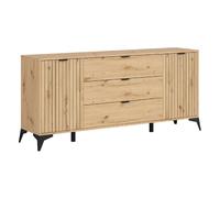 Pegane Commode buffet 2 portes 3 tiroirs - Chêne