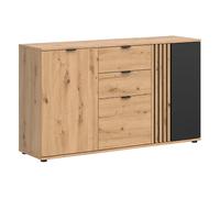 Pegane Commode buffet 3 portes 2 tiroirs - Chêne