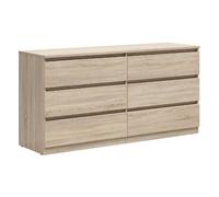 Pegane Commode buffet 6 tiroirs - Chêne