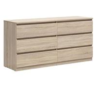 Pegane Commode buffet 6 tiroirs - Chêne