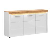 Pegane Commode buffet LED - Chêne doré/blanc