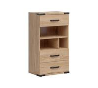 PEGANE Commode de Rangement 3 tiroirs et étagères Coloris Frêne/Noir - Longueur 60 x Profondeur 40 x Hauteur 108,5 cm