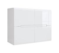 Pegane Commode de rangement 4 portes - Blanc brillant