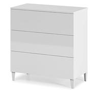 Commode en bois coloris blanc brillant avec 3 tiroirs - Dim : 76 x 80 x 40 cm