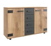 Pegane Commode industrielle 4 tiroirs - Chêne foncé