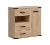 PEGANE Commode Meuble de Rangement 1 Porte et 3 tiroirs Coloris Frêne/Noir - Longueur 90 x Profondeur 40 x Hauteur 88 cm