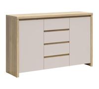 PEGANE Commode Meuble de Rangement 2 Portes et 4 tiroirs Coloris Chêne mauvella/Cachemire - Longueur 144 x Profondeur 40,5 x Hauteur 92 cm