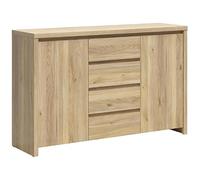 PEGANE Commode Meuble de Rangement 2 Portes et 4 tiroirs Coloris chêne mauvella - Longueur 144 x Profondeur 40,5 x Hauteur 92 cm