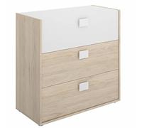 PEGANE Commode Meuble de Rangement Coloris chêne/Blanc - Longueur 80 x Hauteur 81 x Profondeur 43 cm