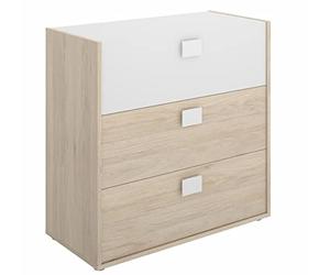 PEGANE Commode Meuble de Rangement Coloris chêne/Blanc - Longueur 80 x Hauteur 81 x Profondeur 43 cm
