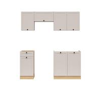 PEGANE Cuisine complète 180 cm,Ensemble de Meuble de Cuisine Coloris chêne Bernstein/Uni Cachemire, Plan de Travail Non Inclus