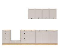 PEGANE Cuisine complète 300 cm,Ensemble de Meuble de Cuisine Coloris chêne Bernstein/Uni Cachemire, Plan de Travail Non Inclus