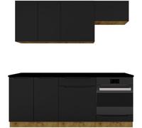 PEGANE Cuisine complète ISYA 6 éléments Couleur Noir/Chêne Artisan - Longueur 200/200 cm