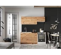 PEGANE Cuisine complète Mila 5 éléments Couleur chêne Artisan avec Plan de Travail Inclus - Longueur 120/180 cm