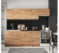 PEGANE Cuisine complète Mila 7 éléments Couleur chêne Artisan avec Plan de Travail Inclus - Longueur 180/240 cm