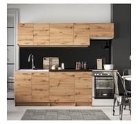 PEGANE Cuisine complète Mila 7 éléments Couleur chêne Artisan avec Plan de Travail Inclus - Longueur 180/240 cm
