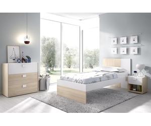 PEGANE Ensemble Chambre à Coucher complète (lit Adulte 190x90 cm avec 2 tiroirs + Table de Chevet + Commode) Coloris Blanc, chêne Naturel