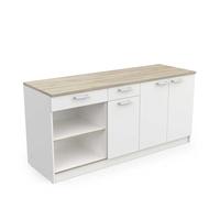 PEGANE Ensemble de 3 Meubles Bas de Cuisine avec Plan de Travail Couleur chêne/Blanc Mat - Largeur 180 x Profondeur 60 x Hauteur 85,2 cm