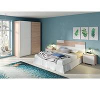 PEGANE Ensemble de Chambre à Coucher Adulte Coloris Effet Bois/Blanc (Armoire + 2 chevets et tête de lit