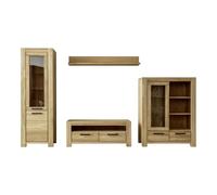PEGANE Ensemble de Meubles de Salon, 2 vitrines 1 Meuble TV 1 étagère Murale, Coloris chêne huilé