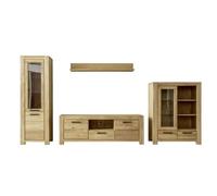 PEGANE Ensemble de Meubles de Salon de 4 pièces: 2 vitrines 1 Meuble TV 1 étagère Murale, Coloris chêne huilé