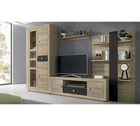 PEGANE Ensemble de Salon Meuble TV +1 étagère Murale + Armoire avec éclairage LED + bibliothèque Coloris chêne Cambrian, Chocolat