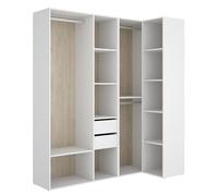 PEGANE Ensemble Dressing d'angle avec 2 tiroirs et Fond d'arrière réversible Coloris chêne Naturel, Blanc - Longueur 1825 x Profondeur 79 x Hauteur 205 cm