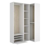 PEGANE Ensemble Dressing d'angle avec Portes à Chaussures et Fond d'arrière réversible Coloris chêne Naturel, Blanc - Longueur 1445 x Profondeur 79 x Hauteur 205 cm