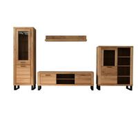 PEGANE Ensemble Meuble de Salon de 4 pièces Meuble TV, 2 vitrines et 1 étagère Murale Coloris chêne Massif huilé