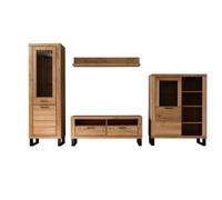 PEGANE Ensemble Meuble de Salon de 4 pièces Meuble TV, 2 vitrines et Une étagère Murale Coloris chêne Massif huilé